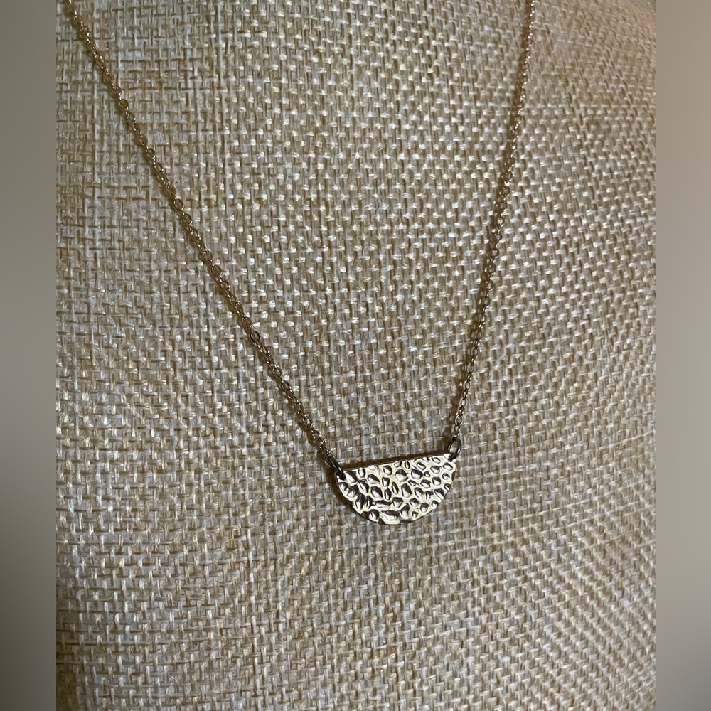 Gold semi circle pendant necklace